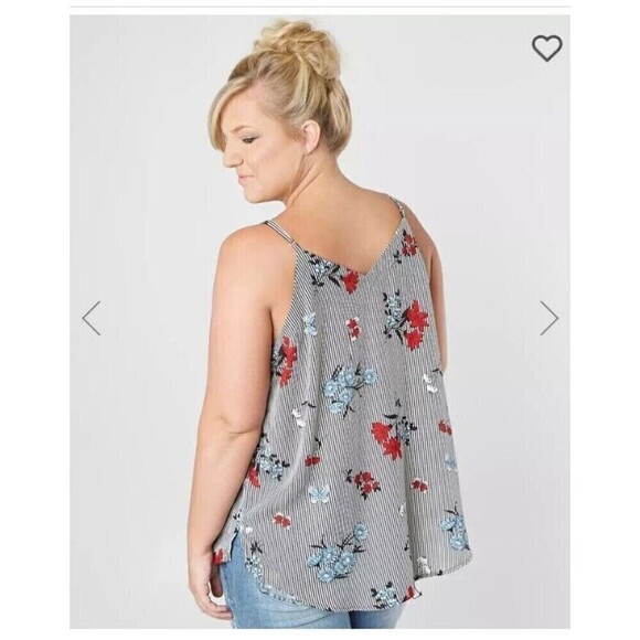 Daytrip Top Plus Size 3X  Printed Floral Black White Stripes Spaghetti Straps - Picture 2 of 8